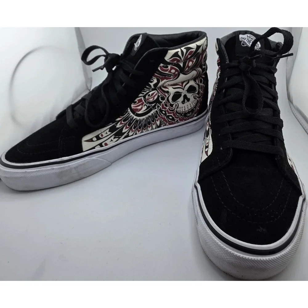 VANS Sk8-Hi Skull Graphic Sneakers Men's 7.5 Women's 9 Black‎ Red